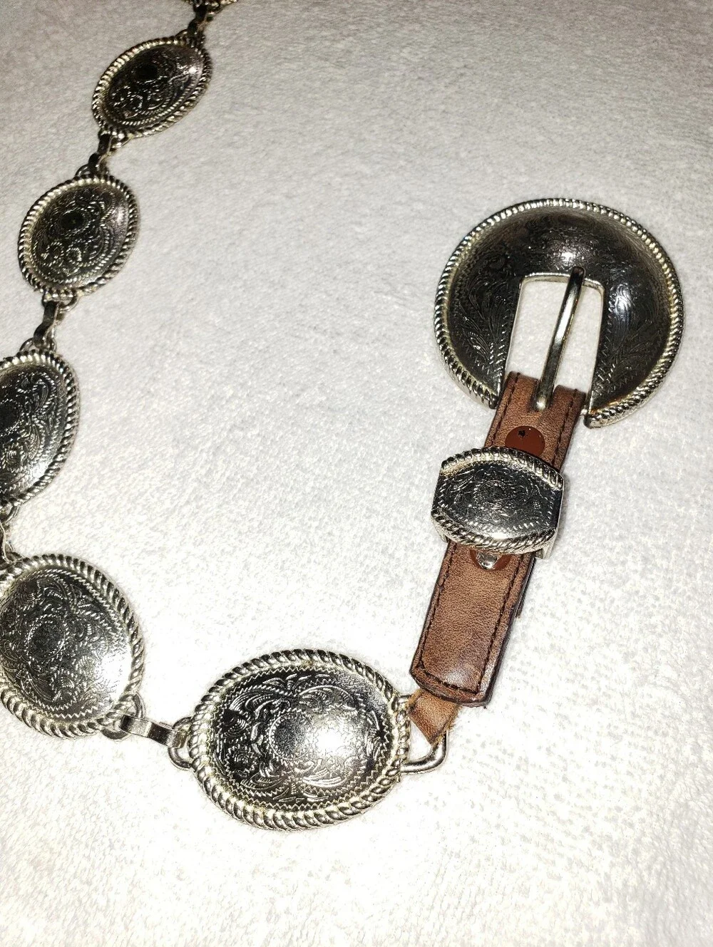 Tony Lama Silver Concho Western Leather Belt with Brown Straps - Picture 5 of 7